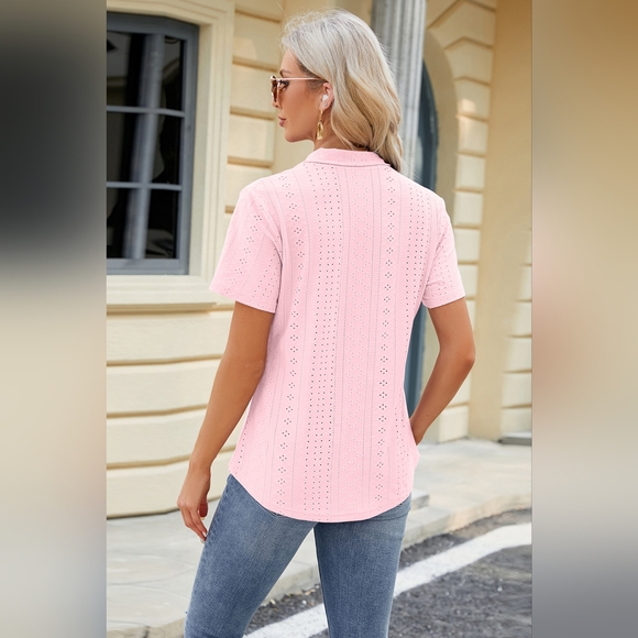 Eyelet Short Sleeve Blouse. Hit The Like ♡ Button For SALE Price!! - Picture 3 of 5